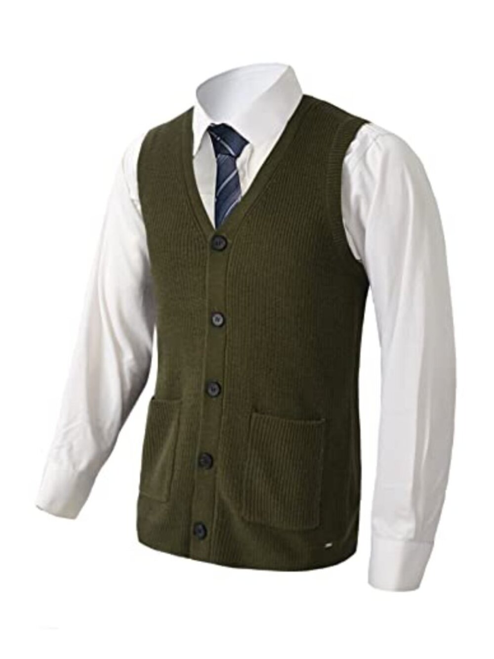 Men's Sweater Vest V-Neck Sleeveless Knitted Button Cardigan Big and Tall
